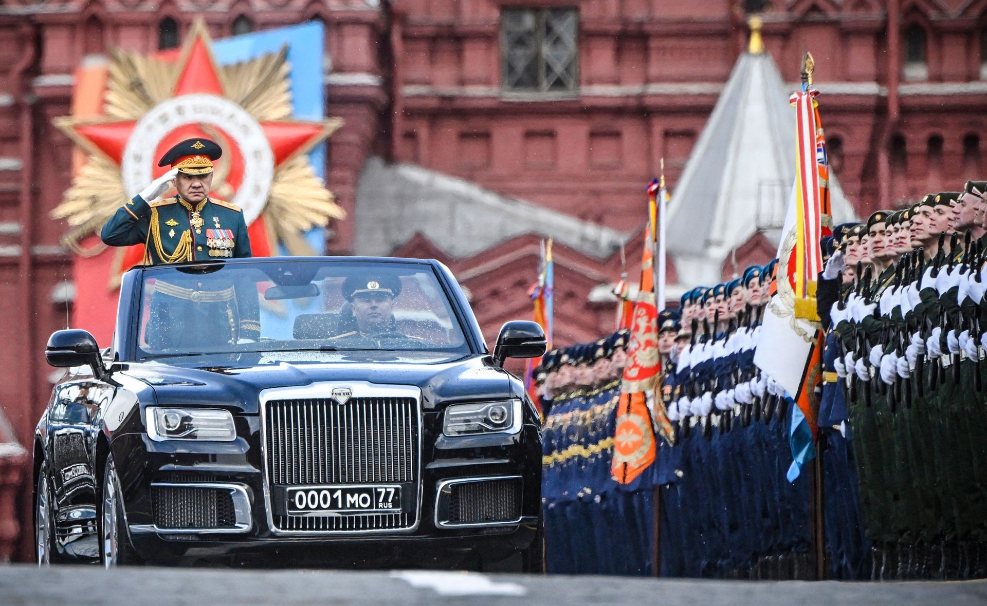 Sergei Shoigu salutes soldiers during the military parade in Moscow, Russia, on May 9, 2024.